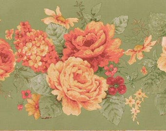 Vintage Floral Green Wallpaper Border FDB03080