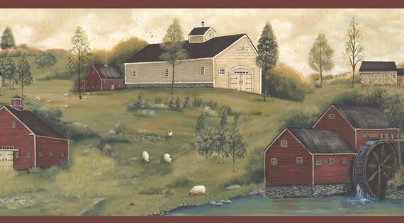 Farmhouse Scene Wallpaper Border Ctr63181b - Etsy Farmhouse Scene Wallpaper Border Ctr63181b - Etsy