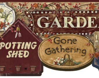 Garden Signs Wallpaper Border (burgundy) CN1155bd