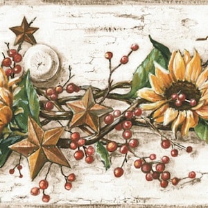 Sunflower Berries Tin Stars Peg Wallpaper Border CB5516bd