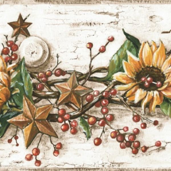 Sunflower Berries Tin Stars Peg Wallpaper Border CB5516bd