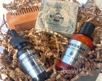 Beard Care Grooming Gift Set/ Deep Beard Conditioner, Beard Oil, Moisturizing Soap Bar, Sandalwood Beard Comb