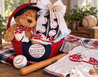 Baby Gift Basket, Baseball Baby Gift for Newborns, Boy Shower Gift, Sports Fan Essentials