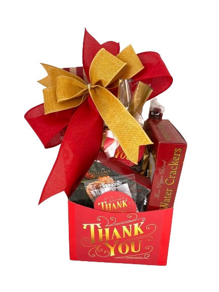 Thank You Gift Basket, Red and Gold Thank You Gift Box, Employee