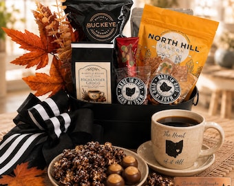 Ohio Gourmet Gift Basket, Popcorn, Soup, Coffee, Snacks (Reusable Container)