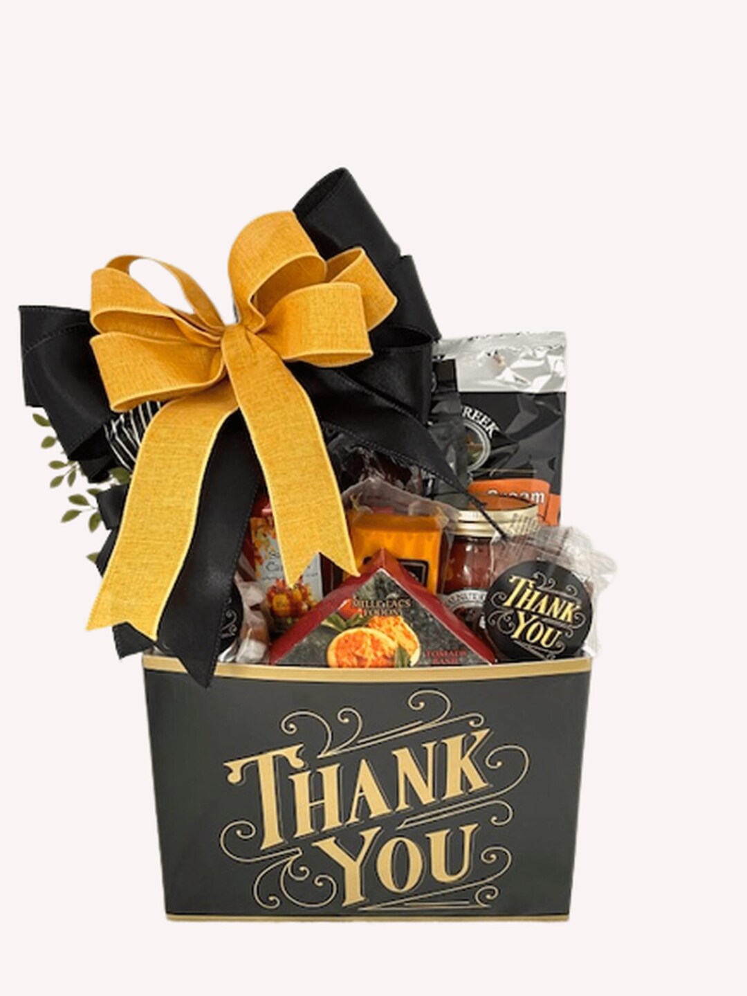 Elegant Black & Gold Thank You Gift Basket: Gourmet Corporate Gift Box ...