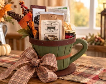 Coffee Gift Basket, Rustic Fall Snack Gift, Country Autumn Hostess Gift