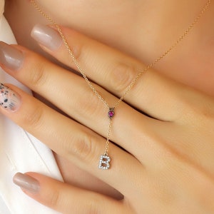 14K Gold  Personalized Necklace, RubyStone Letter Necklace, Letter Necklace, Solid Gold, Name, Name, Name Necklace, Personal Necklace,