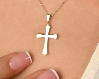 14K Gold Cross, 14K Solid Gold  Cross Necklace Religious Jewelry, Protective Necklace, Christian Communion Jewelry, Baptism Necklace