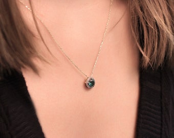 Emerald Moissanite 14K Gold Necklace - May Birthstone