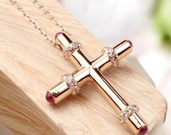 14K Solid Gold,  Cross Necklace, jewelry for women, Elegant Gold, Cross Pendant is a Great Gift For Her. Valentines Gift
