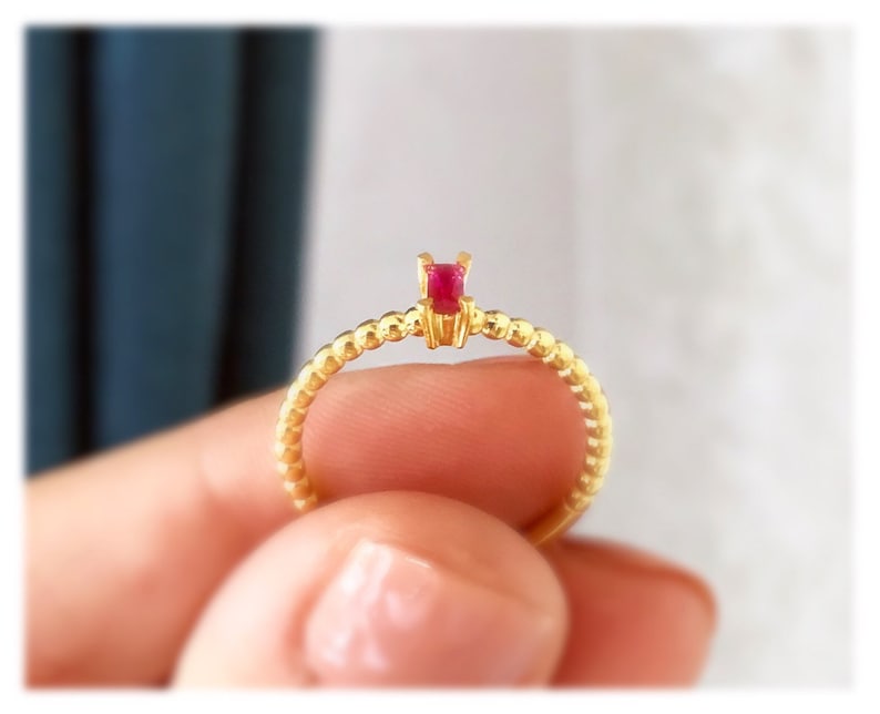Colored Baguette Ring 14 K Gold Rings Unique Ruby Stackable Rings 14 K Gold Minimalist Diamond Rings
