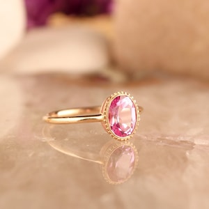 Oval Pink Sapphire Ring: 14k Rose Gold and Diamond