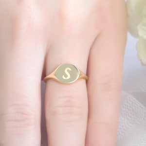 14k Gold Engraved Initial Signet Ring: Handmade Personalized Letter Ring
