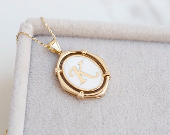 14K Gold Halsketten / Emaille Initial Halskette / Handgemachte Emaille Initial Halskette / Gold Initial Halskette, erhältlich in Gold, Rose