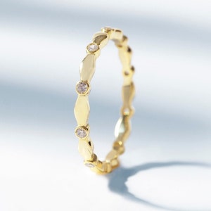 Minimalist Ring 14k Solid Gold / Diamond Ring /  Triple Stone Ring / Thin Gold Stacking Rings / Promise Ring.