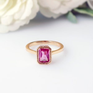 Pink Sapphire Ring / 14k Solid Gold  Pink Sapphire and Diamond Ring / Sapphire Jewelry / Rings For Women