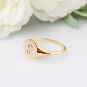 14K Solid Gold Initial Ring: Handmade Oval Signet Ring