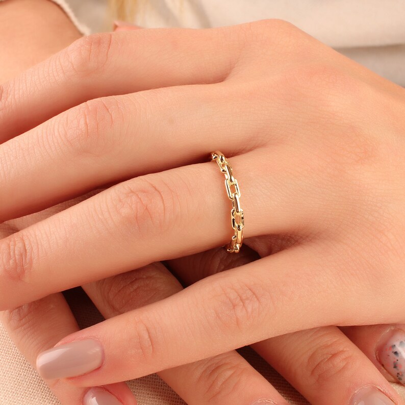 14k Solid Gold Chain Ring, Minimalist Band, Ladies Gift - Etsy