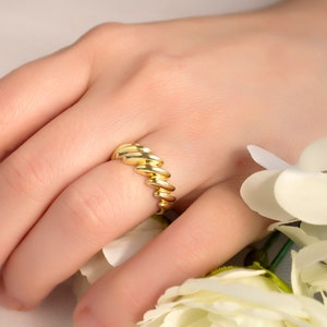 Anillo de oro macizo de 14 k, joyería para mujer, banda personalizada, anillo de oro de 14 k, anillos de banda para mujer