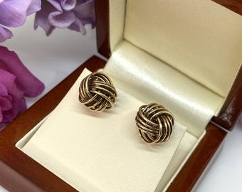 Pendientes de botón vintage de oro amarillo de 9 quilates con nudo, de los años 90.