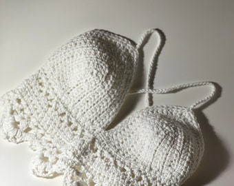 Crocheted white tank top/crop top