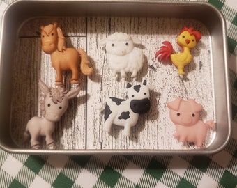 Farm Animal Magnets/Farm Set/Magnets With Tin/Cute Magnets/Fridge Magnets/Boys Birthday Gift