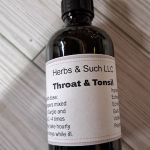 4 oz /Throat and tonsil tincture/Throat Care/Echinacea Leaf,Echinacea Root,Garlic, Cayenne, Fig Syrup, Peppermint oil