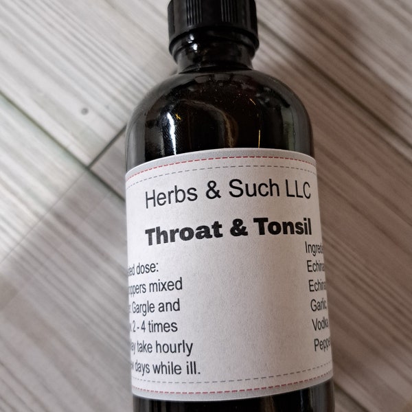 4 oz /Throat and tonsil tincture/Throat Care/Echinacea Leaf,Echinacea Root,Garlic, Cayenne, Fig Syrup, Peppermint oil