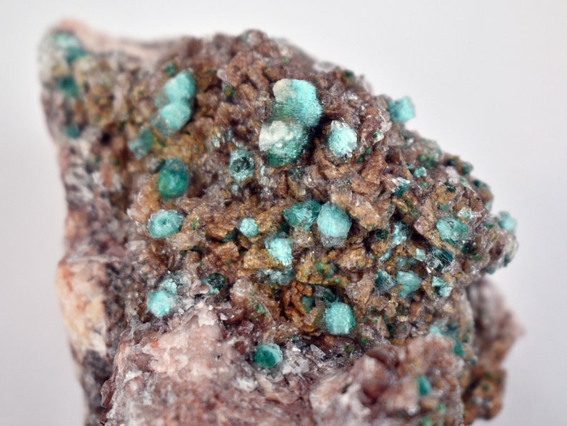 Rosasite Crystal Rosasite Cluster Green Rosasite Rosasite on Selenite and Dolomite Crystals Morocco