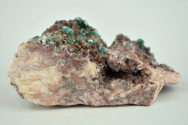 Rosasite Crystal Rosasite Cluster Green Rosasite Rosasite on Selenite and Dolomite Crystals Morocco