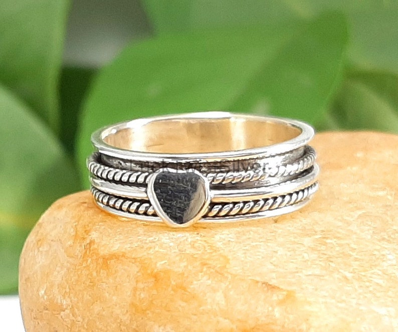 Heart Shape Design Silver Spinner Ring-925 Sterling Silver thumb Ring- 925 Sterling Silver Spinner Ring Sterling Silver Ring