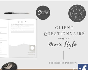 Interior design Client Questionnaire Canva template Marie Style