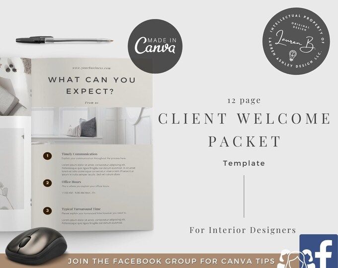 Featured listing image: Client Welcome Packet Canva template, Client intro template, Welcome guide template, Interior Designer Welcome Pack, Client Guide Interior