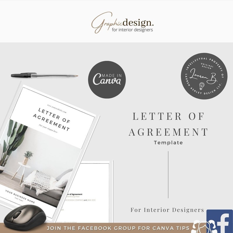 Interior Design Hourly Letter of Agreement Editable Template Etsy