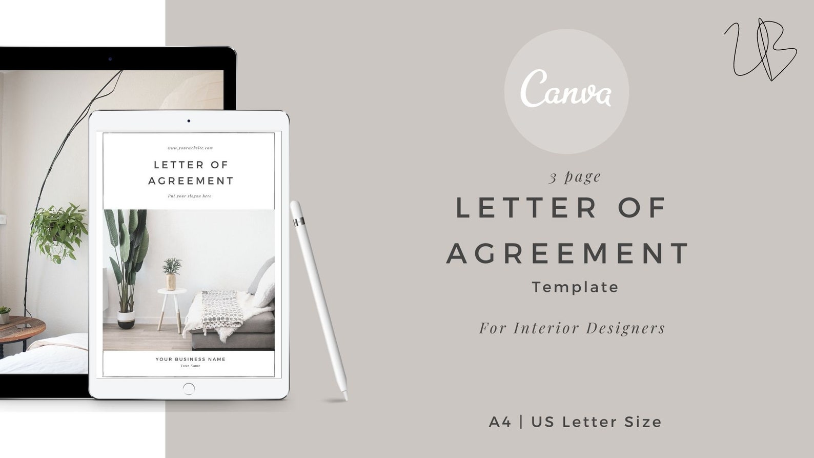 Interior Design Hourly Letter of Agreement Editable Template Etsy