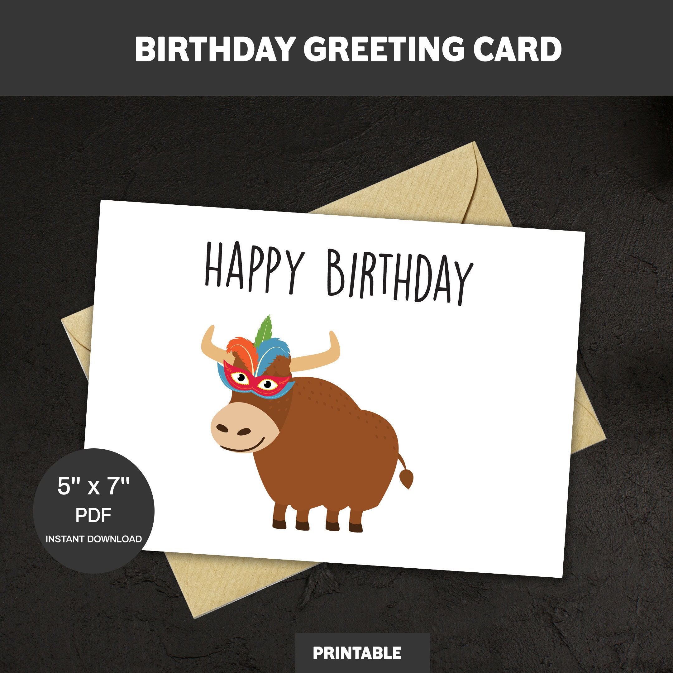 cute ox birthday day card kids happy birthday printable card etsy