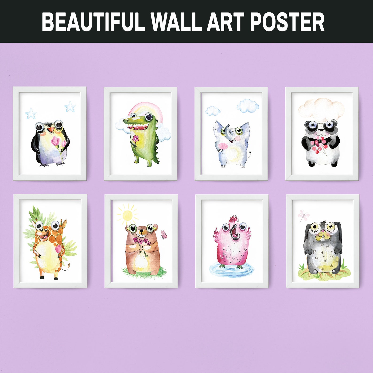 Cute Animals Wall Art Poster Prints Nursery Wall Art Decor Etsy