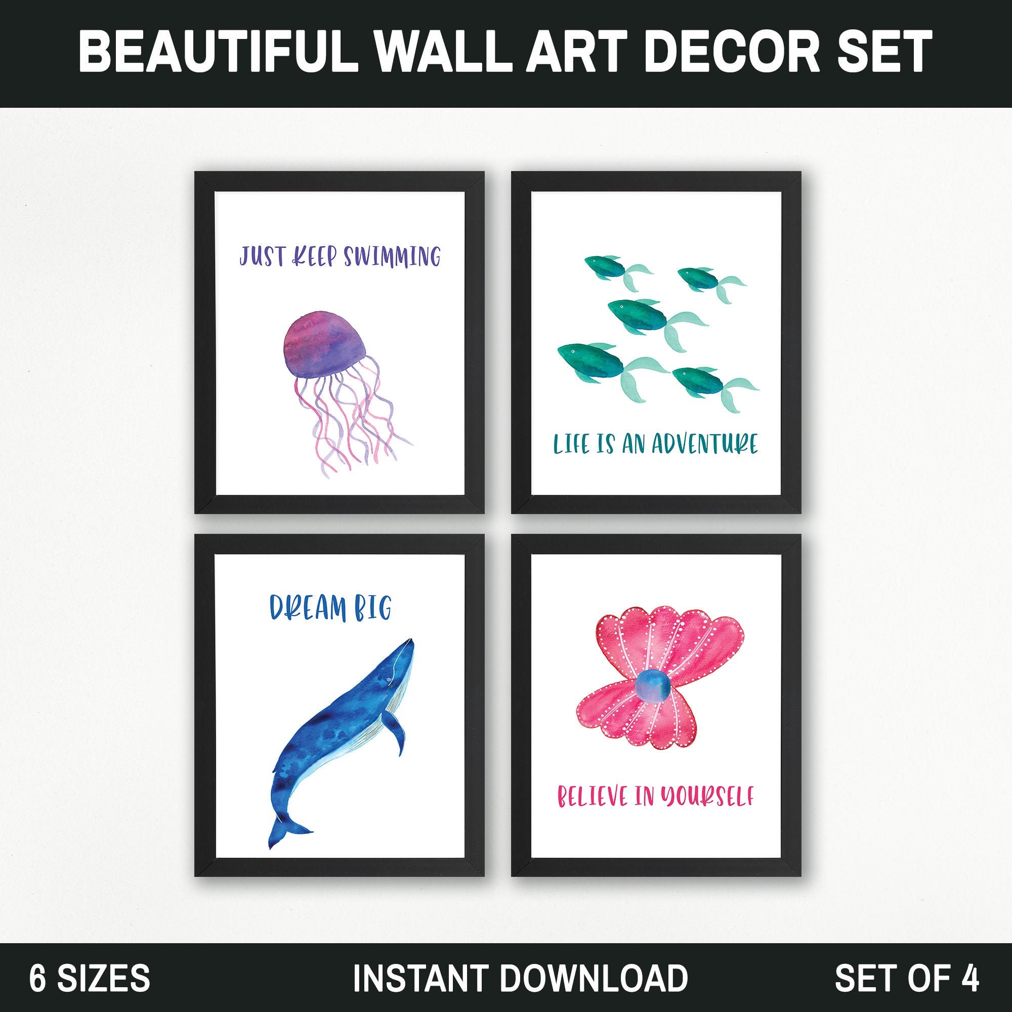 Sea Creatures Wall Art Poster Prints Nursery Wall Art Decor Etsy UK