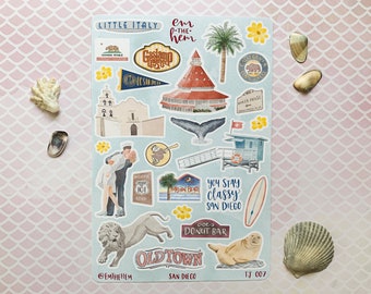 San Diego Sticker Set -- SD Planner Stickers -- Travel Journal Stickers -- TJ 007 -- Watercolor