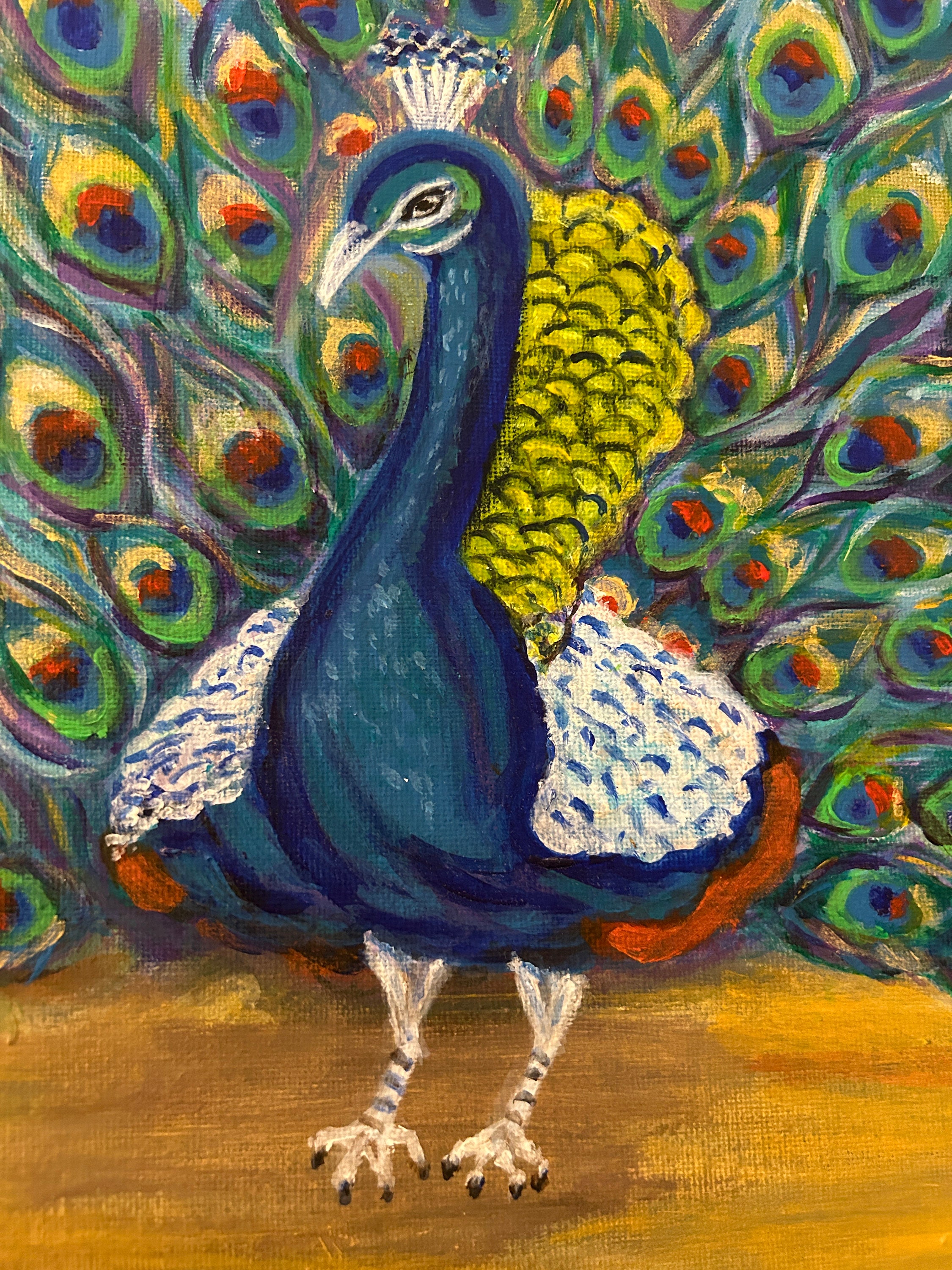 Art Original Painting of a Peacock in Acrylic on Canvas Wall Decor