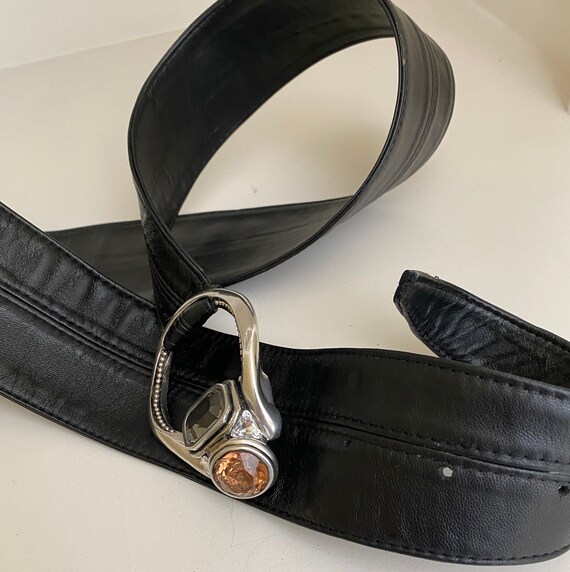 Soft black leather belt with  silver metal closur… - image 4