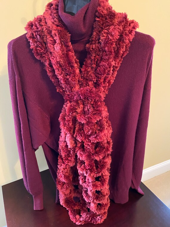 Paula Lishman Knitted Beaver Fur Ring Shawl - Burgundy Wrap - Etsy