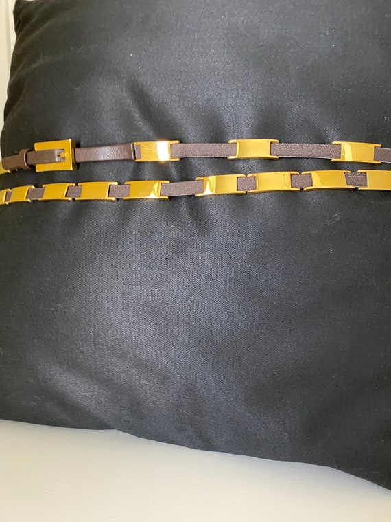 Suzi Roher Belt, Suzi Roher Belt, Tan Color Vintage Taupe Skinny Suzi Roher Belt with Decorative Matte  main image 4