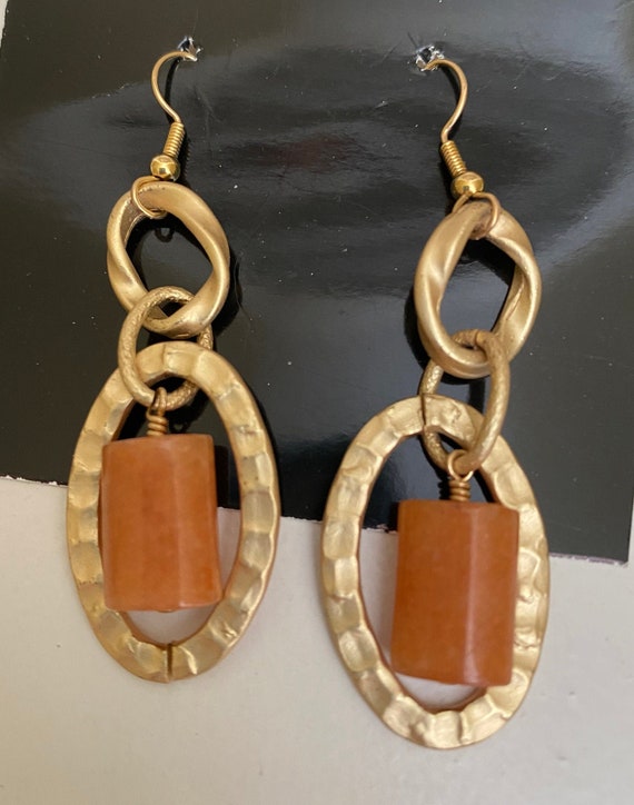 Peach calcite gold tone hoop with peach calcite  d