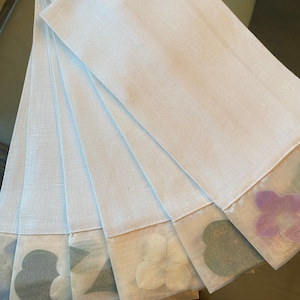 Evelyn Moore Belgian linen  hand towels with flower petal inserts throughout the silk organza hem.  Perfect Condition Never Used