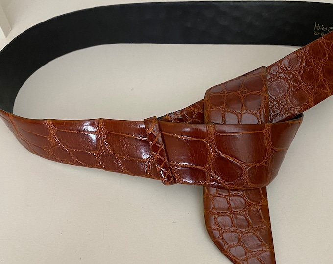 Featured listing image: Ellen Ruth Levy Alligator Wrap Belt, Brown Leather, Metallic Accents