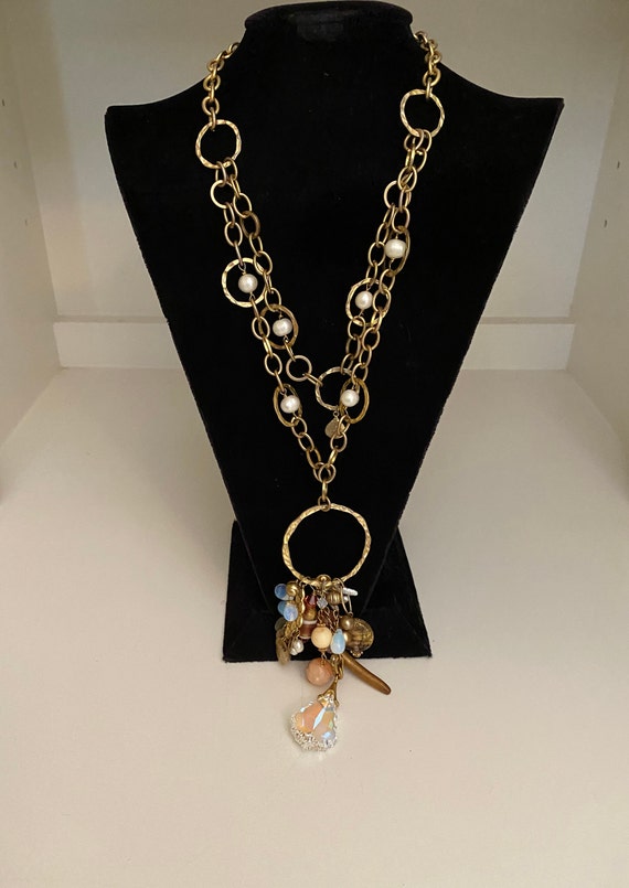 Handmade Cluster Drop Charm Necklace, OOAK Design - image 1