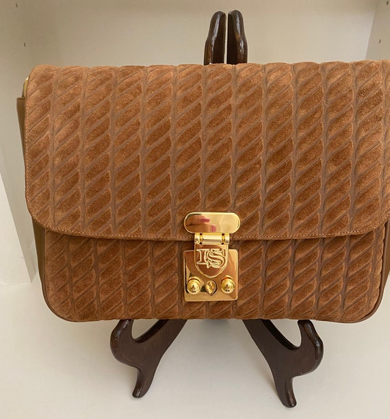 Kleinberg-Sherrill Suede Handbag, Camel Luxury Accessory