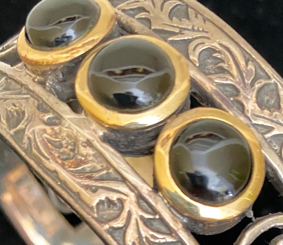 Silver Cuff Bracelet, Black Onyx Accents, Intrica… - image 3